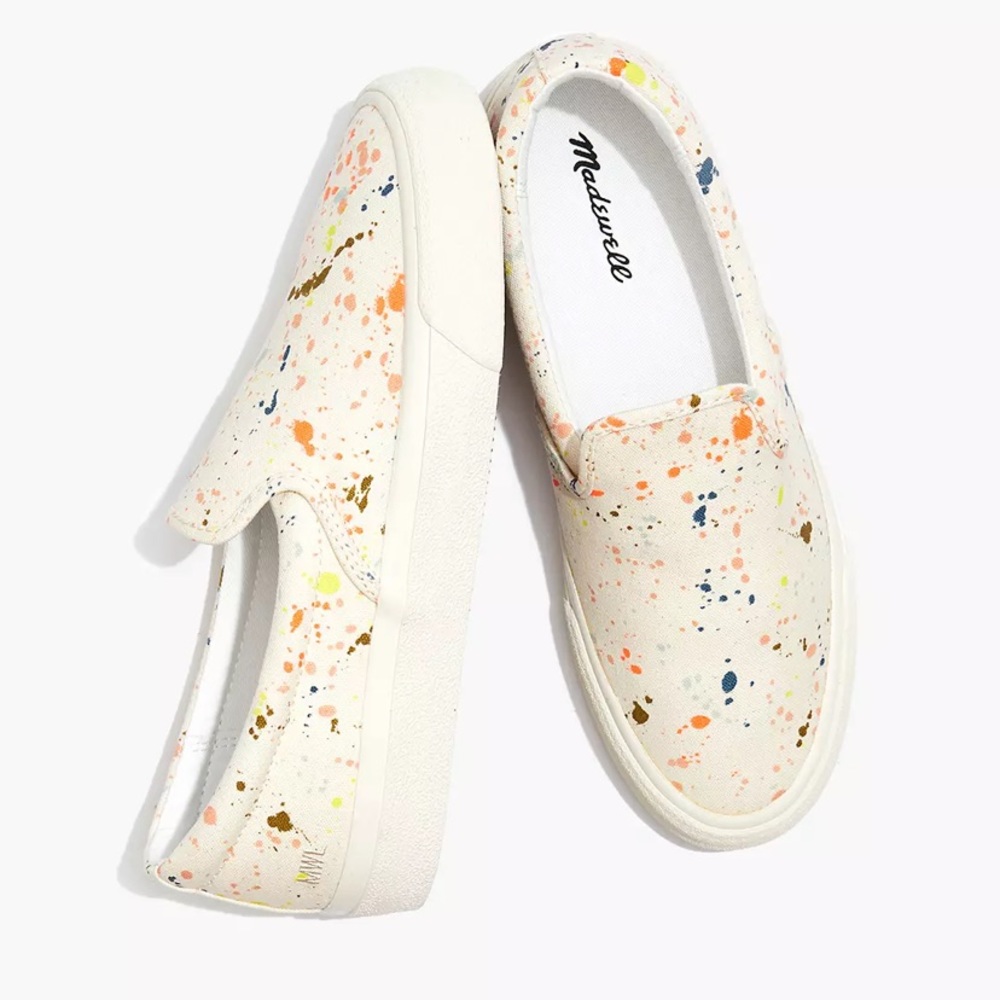 MADEWELL Sidewalk Slip-On Sneakers in Paint Spattered Recycled Canvas size 8.5
